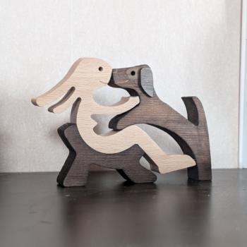 Holzfiguren Frau mit Hund