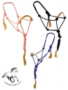 Knotenhalfter mit Pferdehaartassel, Rohhautüberzug und Führstrick